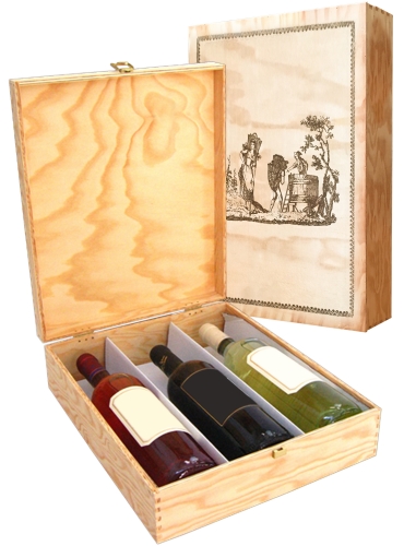 Wooden box for 3 bottles