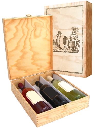 Cassetta in legno per 3 bottiglie di vino