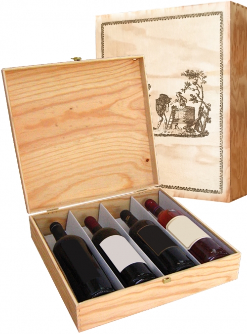 Wooden box for 4 bottles