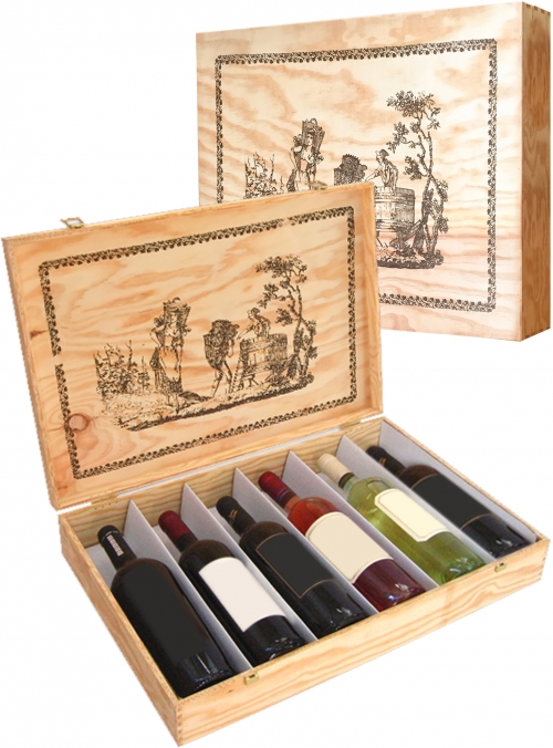 Wooden box for 6 bottles